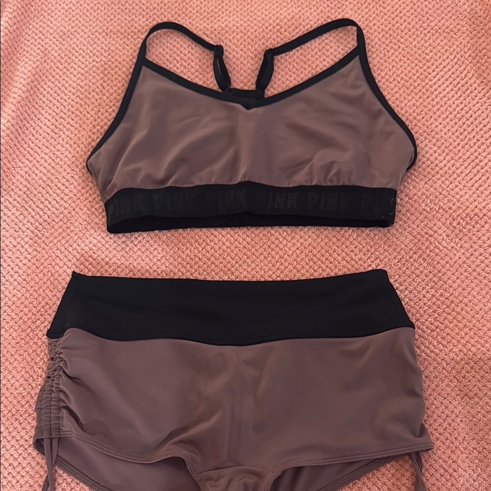 PINK Victoria's Secret Black and Brown Swim Set